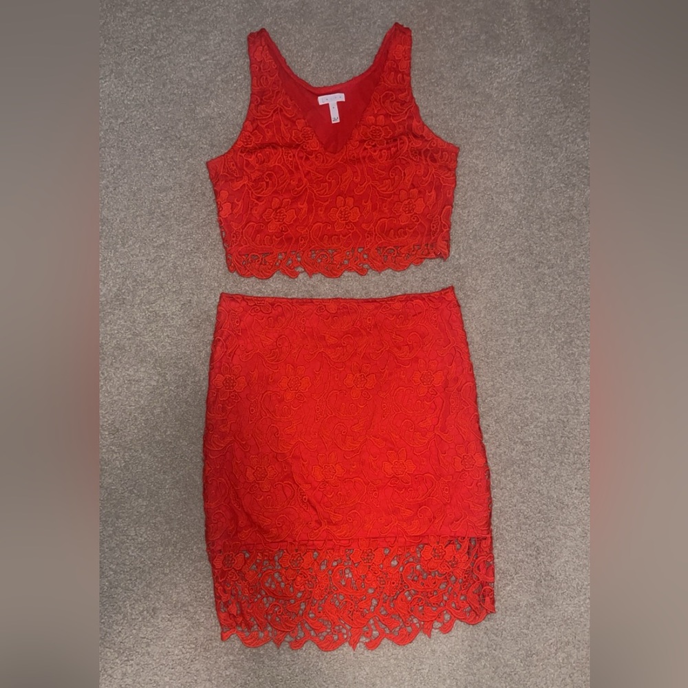 LEITH red lace two piece set